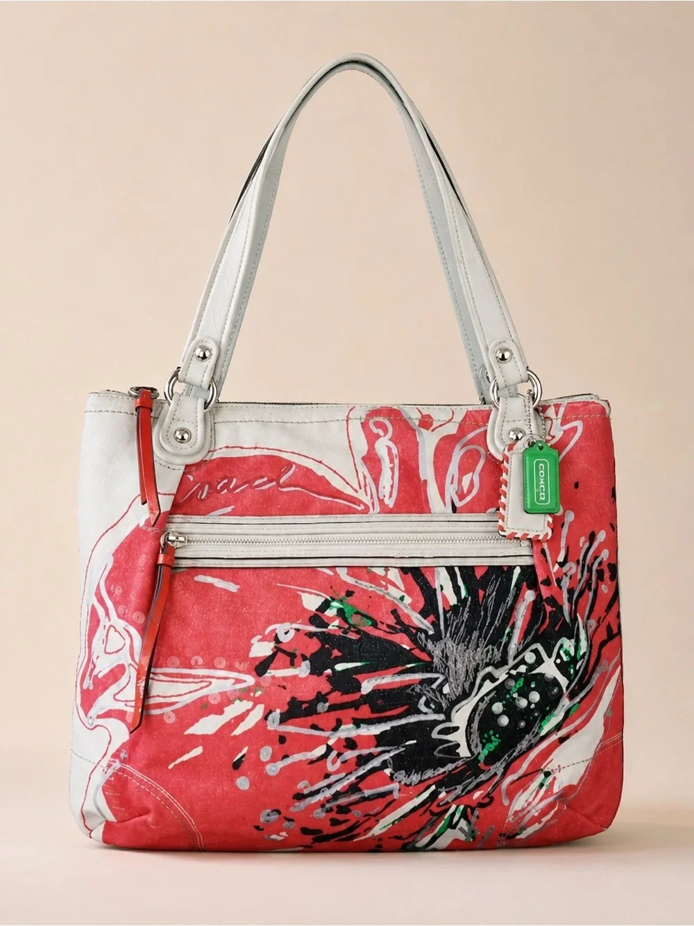 NWT Coach 19029 Poppy Placed Flower Glam Tote Floral Canvas Shoulder Bag Rare